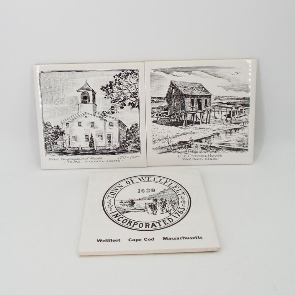 Screencraft Hand Decorated Massachusetts Ceramic Trivet Tiles Set of 3